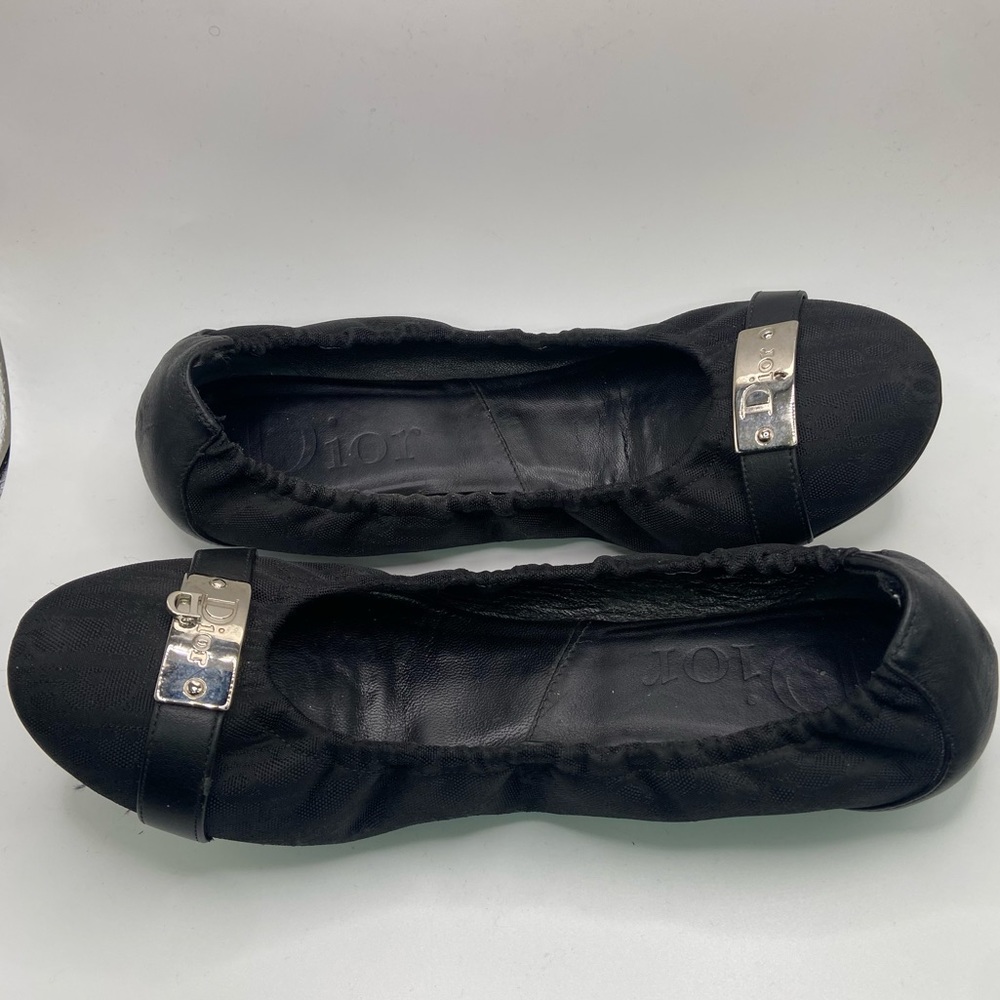 Dior Logo Print Black Flats Sz 39 - Picture 13 of 14